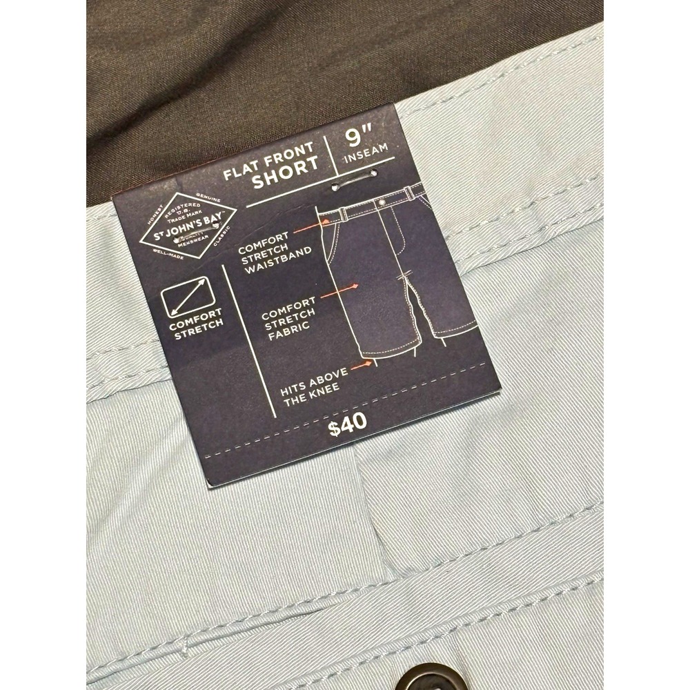 St. John’s Bay Men’s Blue Chino Shorts Flat Front Stretch size 36 9" Inseam NWT